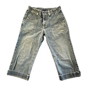 Lucky Brand Dungarees • Army Capri • size 4/27 • denim blue • USA Made